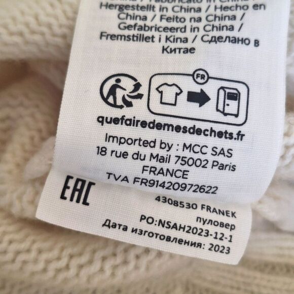 NOTSHY Cashmere France Sweater Jumper Nupp Stitch Cable Knit Cream L Relaxed Fit - Picture 15 of 16